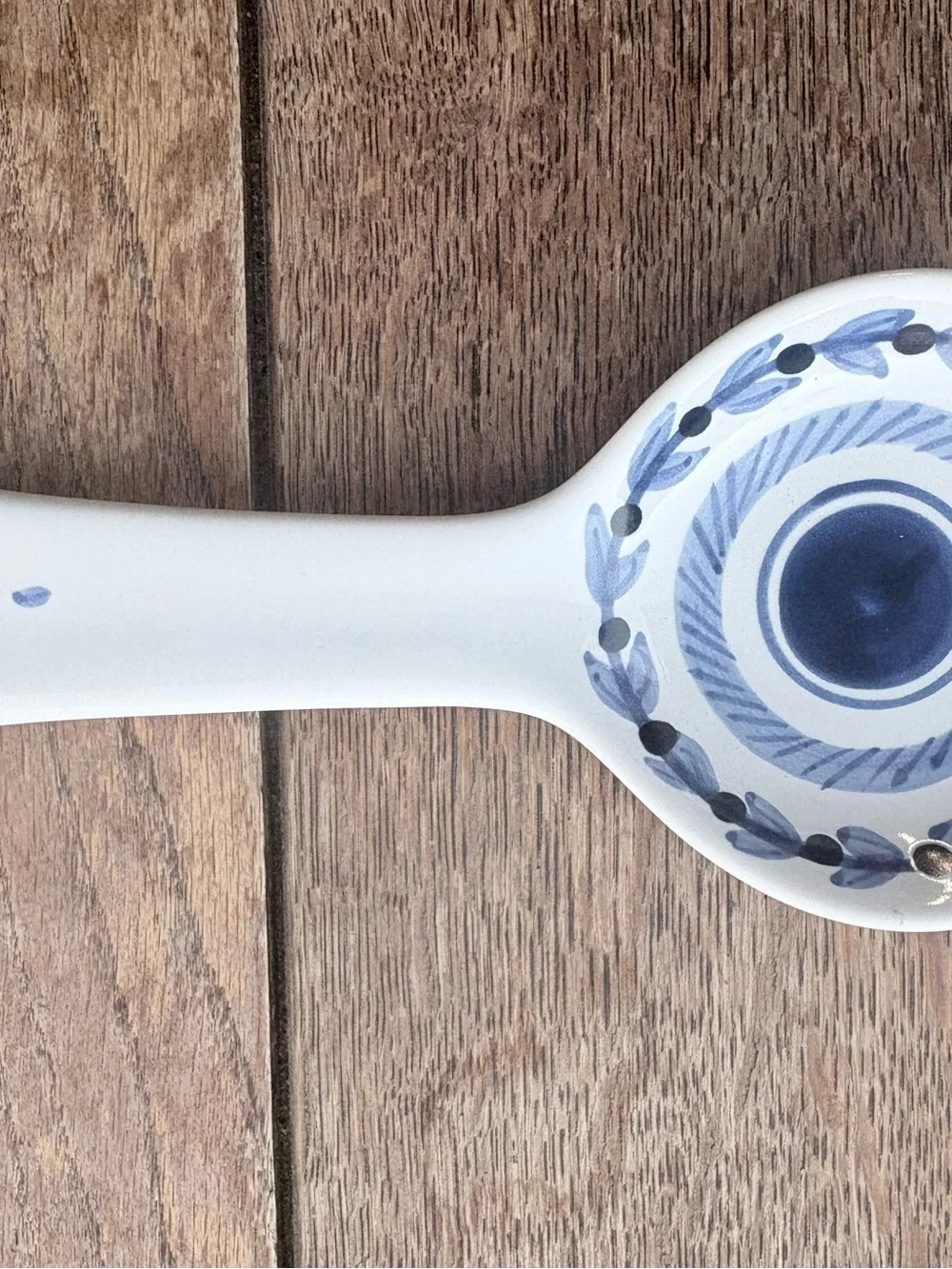 Blue and White Ceramic Spoon Rest with Floral Ring